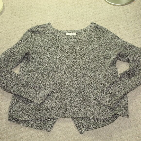 Madewell Women's Small Black White Variegated Split Back Crew Neck Sweater - Picture 1 of 4